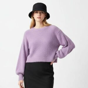 Wego Lavender Purple Soft Cozy Cropped Long Sleeve Crewneck Sweater S